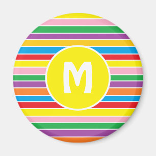Helder Kleurrijke Regenboog Gestreepte Monogram Magneet