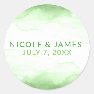 Helder Limegroen Aquarel Modern Chique Trouwen Ronde Sticker