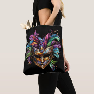 HELDER MARDI GRAS MASKER MET VEREN DRAAGTAS