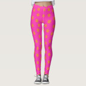 Helder Maroon Roze en Gouden Sterrenpatroon Leggings (Voorkant)