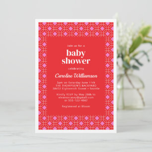 Helder Matig Rood Roze Geometrisch Baby shower Kaart