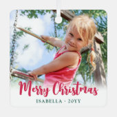 Helder Modern Script Vrolijk Kerstmis Eenvoudige F Metalen Ornament (Voorkant)