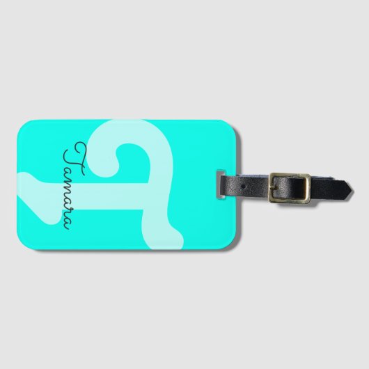 Helder monogram Initiaal Neon Blue Bagagelabel (Voorkant (horizontaal))