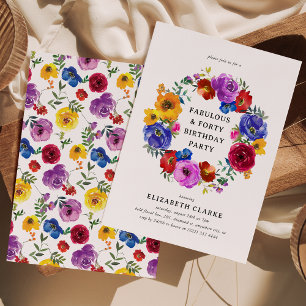 Helder & Mooi Bloemenguirlande 40e Verjaardagsfees Kaart