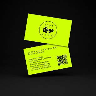Helder Neon Geel Aangepast Bedrijfslogo QR-code Visitekaartje