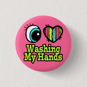 Helder ooghart Ik hou van mijn handen wassen Ronde Button 3,2 Cm