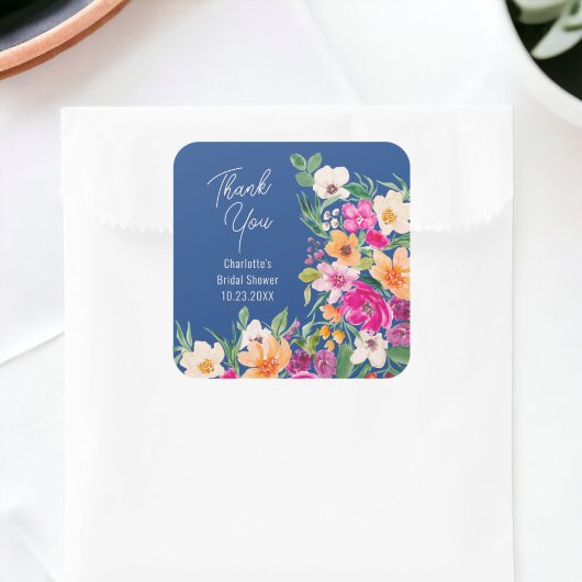 Helder opvallende wilde bloemen script bruidsmeisj vierkante sticker