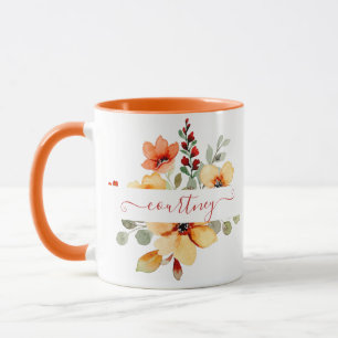 Helder oranje aquarel bloem persoonlijk mok