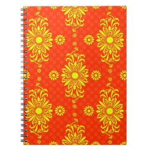 Helder oranje en geel bloempatroon notitieboek