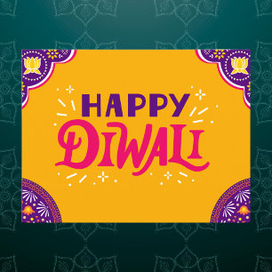 Helder Oranje en Paarse feestelijke Happy Diwali Briefkaart