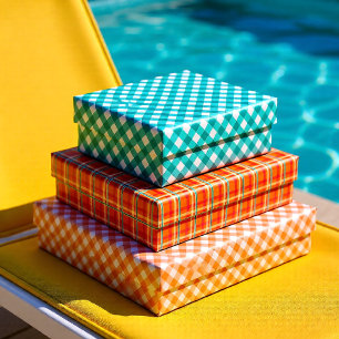 Helder Oranje en Turquoise Picknickruit Klassieke Inpakpapier Vel