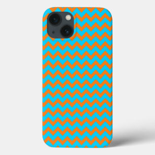 Helder oranje en turquoise zigzagpatroon iPhone 13 hoesje