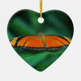 Helder Oranje en zwarte vlinder op leder Keramisch Ornament