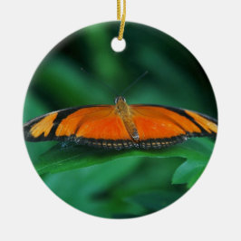 Helder Oranje en zwarte vlinder op leder Keramisch Ornament