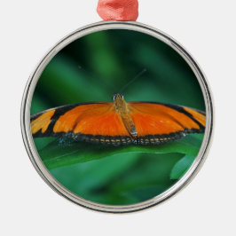 Helder Oranje en zwarte vlinder op leder Metalen Ornament