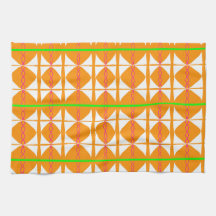 Helder oranje, groene, witte abstracte theedoek