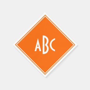Helder oranje met wit monogram servetten