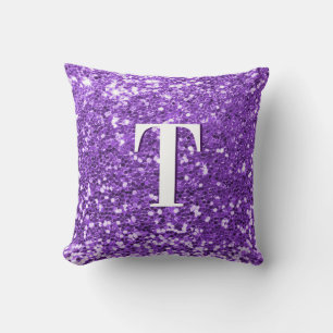 Helder Paarse Klomp Glitter Monogram Kussen