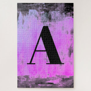 Helder Paarse Roze & Zwart Monogram Legpuzzel