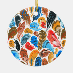 Helder patroon met vogelveren keramisch ornament