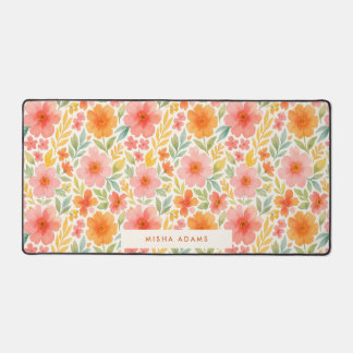 Helder patroon roze oranje aquarel bloemmotief bureaumat