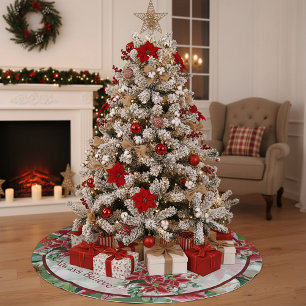Helder poinsettia's en hulst op maat gemaakte Kers Kerstboom Rok