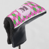 Helder preppy argyle aangepaste monogram dames golfheadcover (3/4 voorkant)