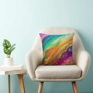 Helder Regenboog Abstract Waterverf Goud Folie Ink Kussen