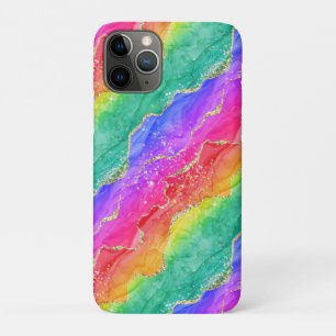 Helder regenboog & goud nep glitters agaat iPhone 11 pro hoesje