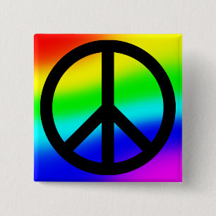 Helder Regenboog Vredessymbool Vierkante Button 5,1 Cm