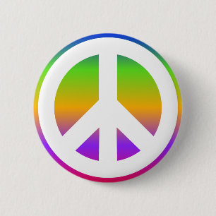 Helder Regenboog Vredesteken Ronde Button 5,7 Cm