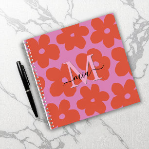 Helder Retro Bloem Motief Monogram Notitieboek