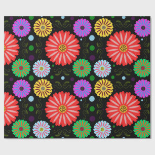 Helder Retro Bloemmotief Kleurrijke Folk Art Cadeaupapier