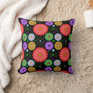Helder Retro Bloemmotief Kleurrijke Folk Art Kussen