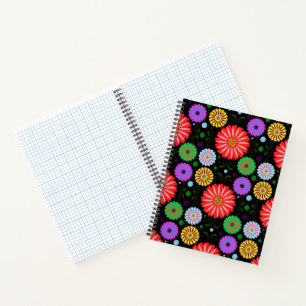 Helder Retro Bloemmotief Kleurrijke Folk Art Notitieboek