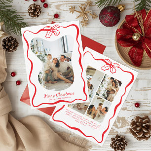 Helder Rode 4 Foto Doodle Poinsettia Kerstmis Feestdagenkaart