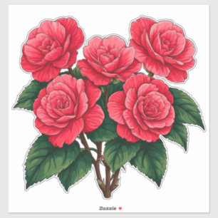 Helder Rode Camellia Roos Boeket Sticker