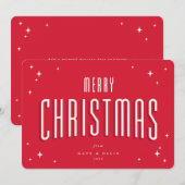 Helder Rode Kerstmis Retro Sterren Plat Feestdagenkaart (Voorkant / Achterkant)