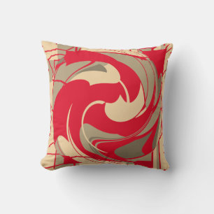 Helder Rood Beige Taupe Draaiend Abstract Bloemmot Kussen