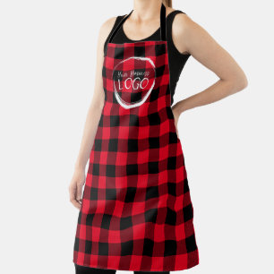 Helder rood Buffalo Plaid Logo Schort