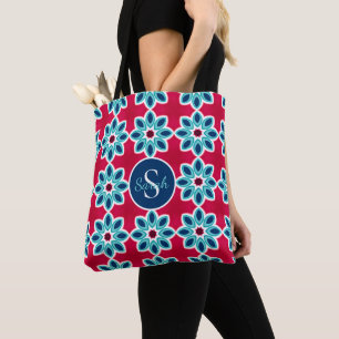 Helder rood en blauw modern geometrisch gepersonal draagtas