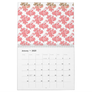 Helder rood en roze bloemeninpakpapier kalender
