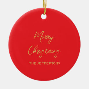 Helder rood & goud kleuren vrolijk kerstfeest dubb keramisch ornament