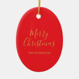Helder rood & goud kleuren vrolijk kerstfeest dubb keramisch ornament
