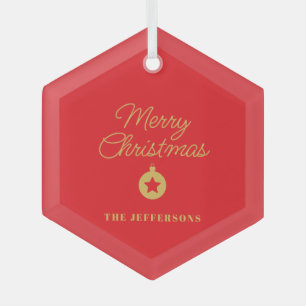 Helder rood & goud kleuren vrolijk kerstfeest glas ornament