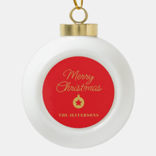 Helder rood & goud kleuren vrolijk kerstfeest keramische bal ornament