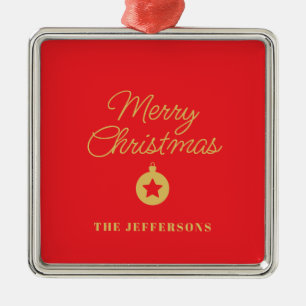 Helder rood & goud kleuren vrolijk kerstfeest metalen ornament