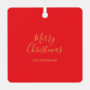 Helder rood & goud kleuren vrolijk kerstfeest twee metalen ornament