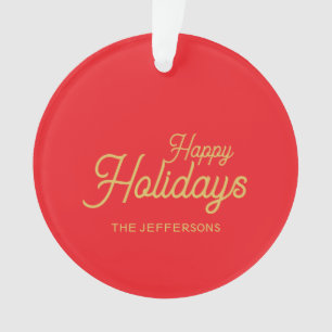 Helder rood & goud kleuren vrolijk kerstfeest twee ornament