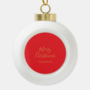 Helder rood & goud kleuren vrolijk kerstgezin keramische bal ornament